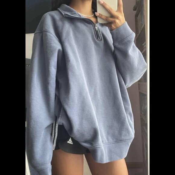 Oversized Dusty Blue Quarter Zip with Pockets - Picture 2 of 5